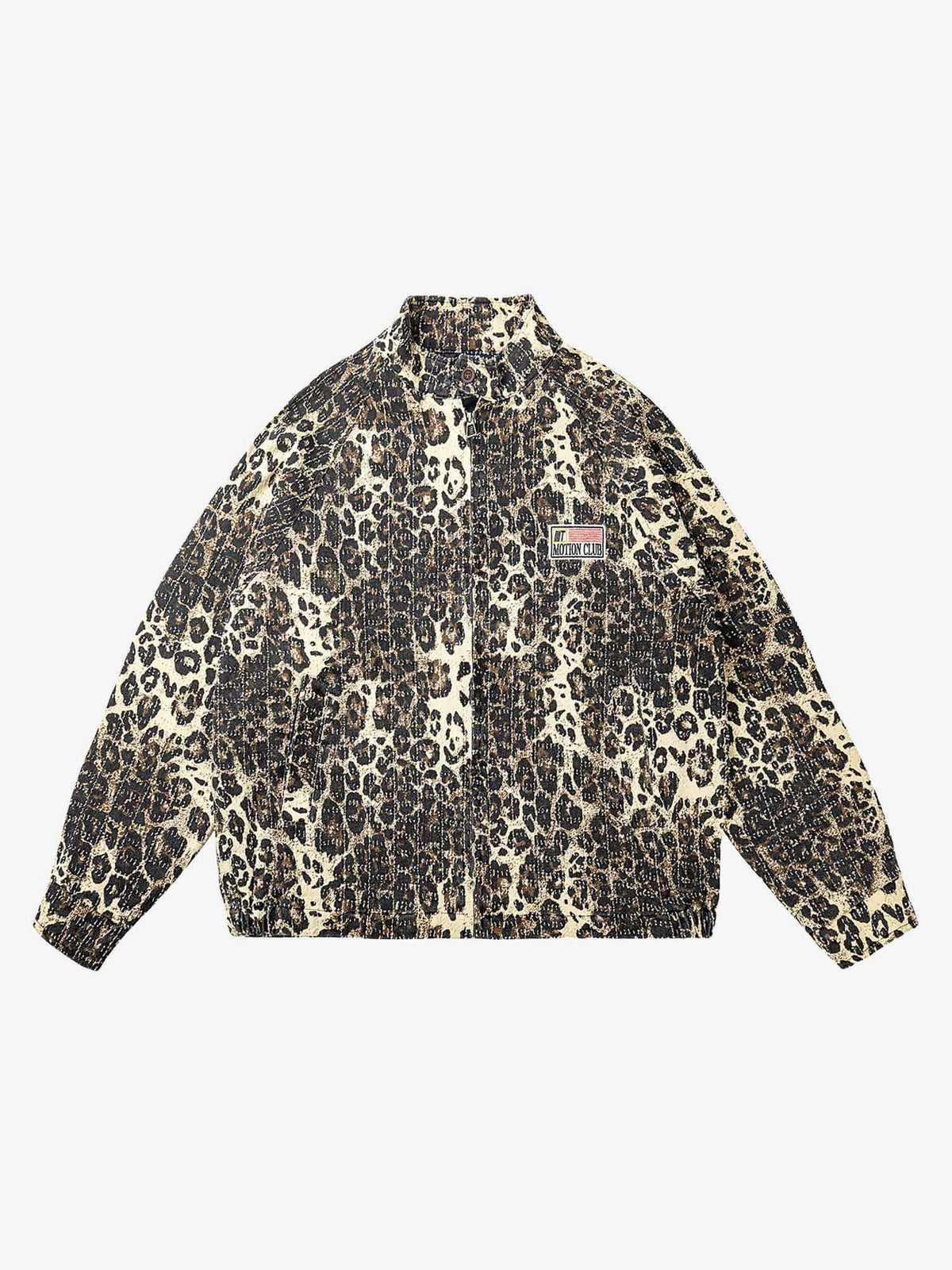 Leopard Print Zip Jacket with Stand Collar – Front view | XoKool