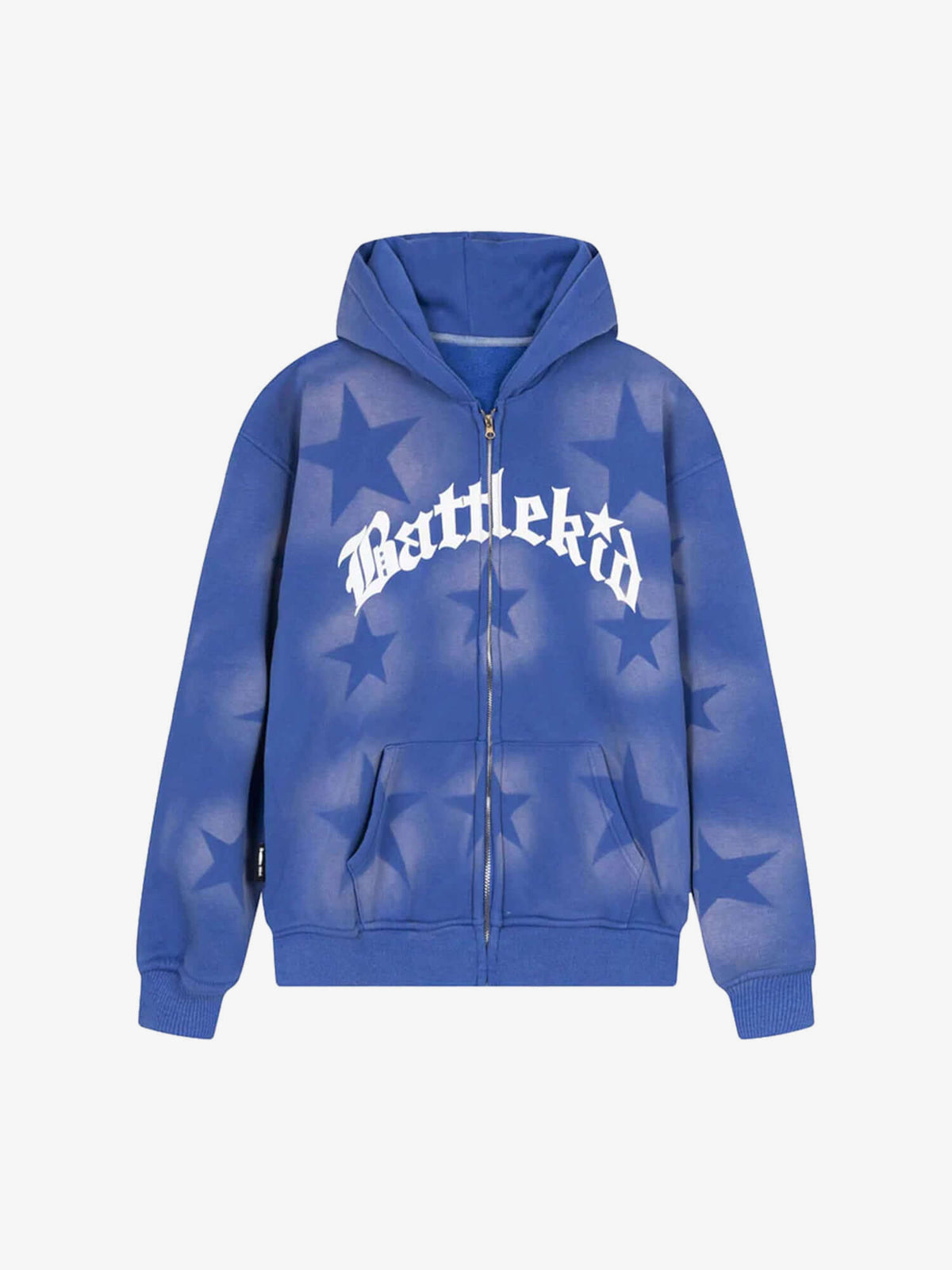 Faded Star Print Zip Up Hoodie – Blue, front view | XoKool