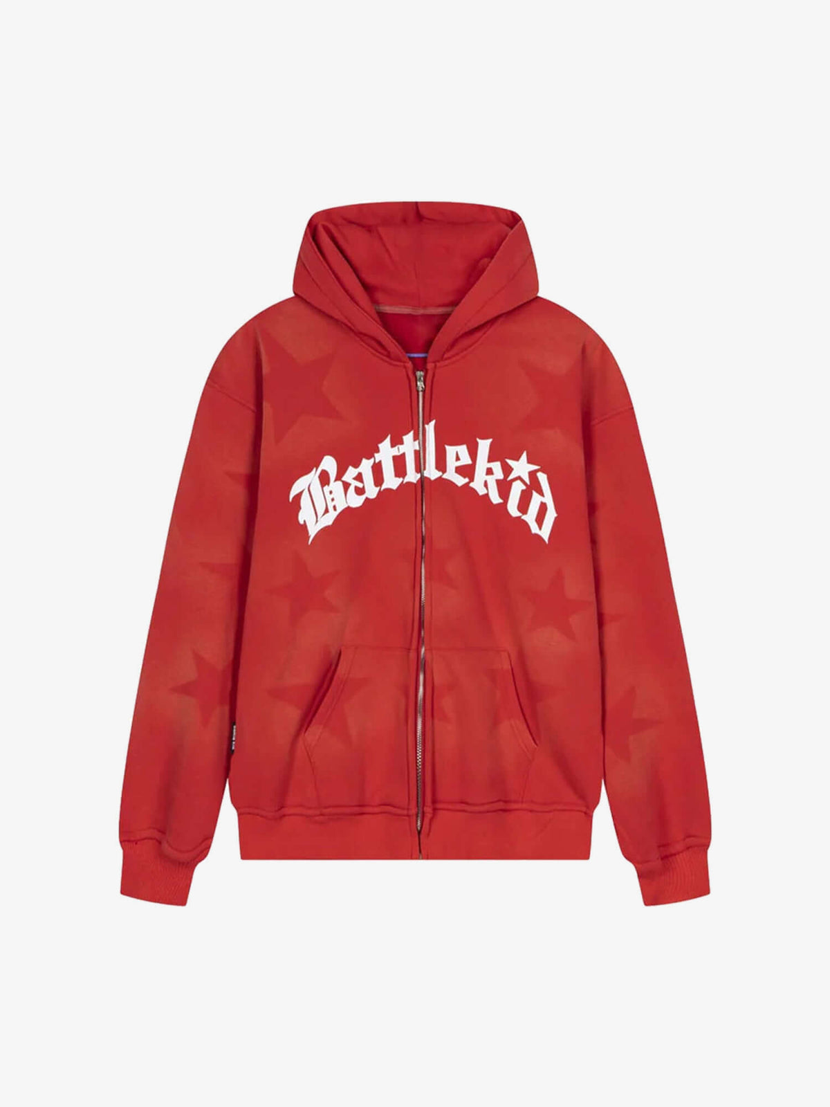 Hoodie con cierre y estampado de estrellas desteñido – Rojo, vista frontal | XoKool