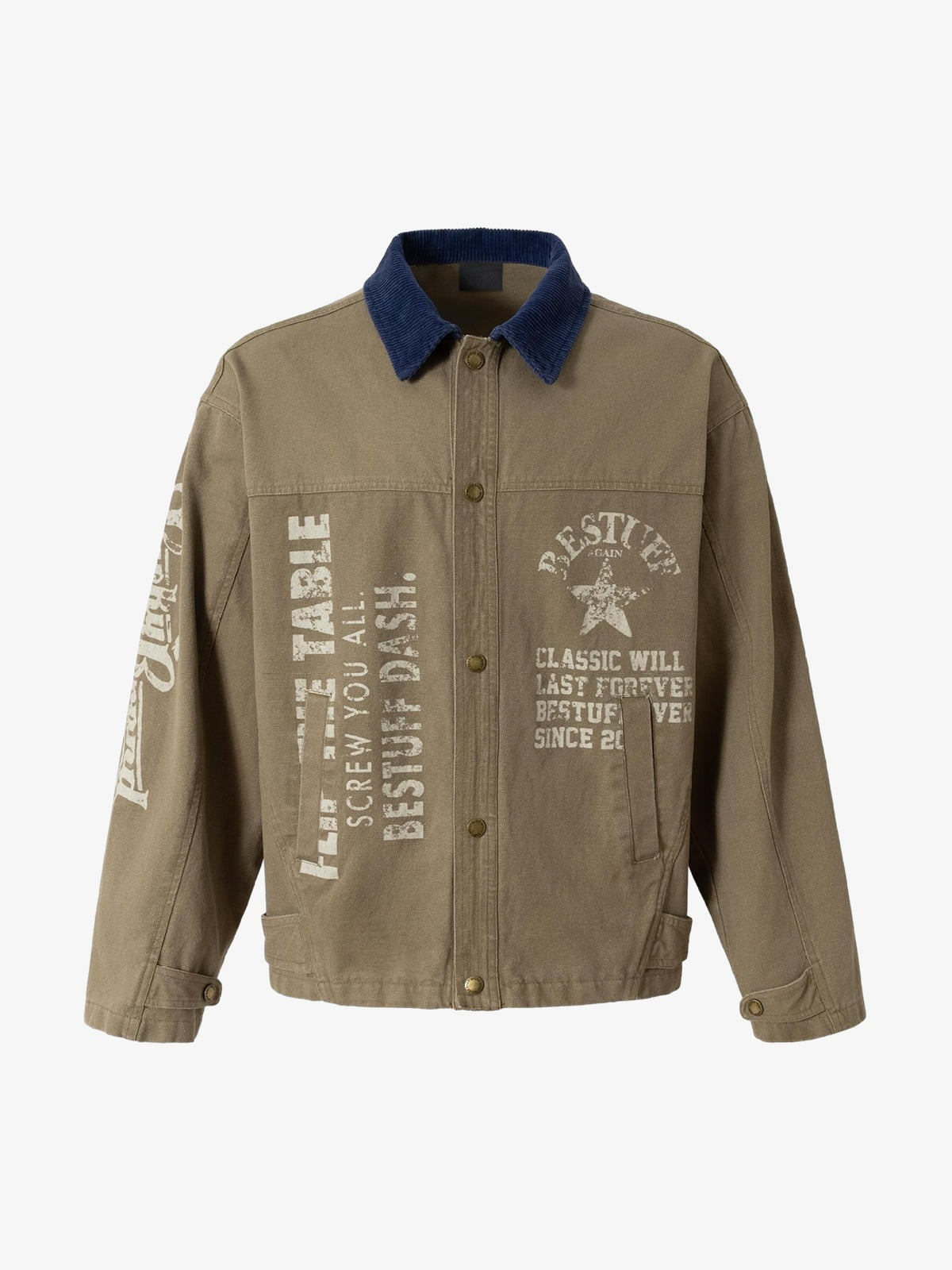 Khaki Canvas Work Jacket with Corduroy Collar – Khaki, front view | XoKool