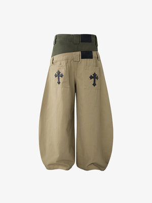 Khaki Ballonhose mit doppeltem Bund – Rückseite flach | XoKool