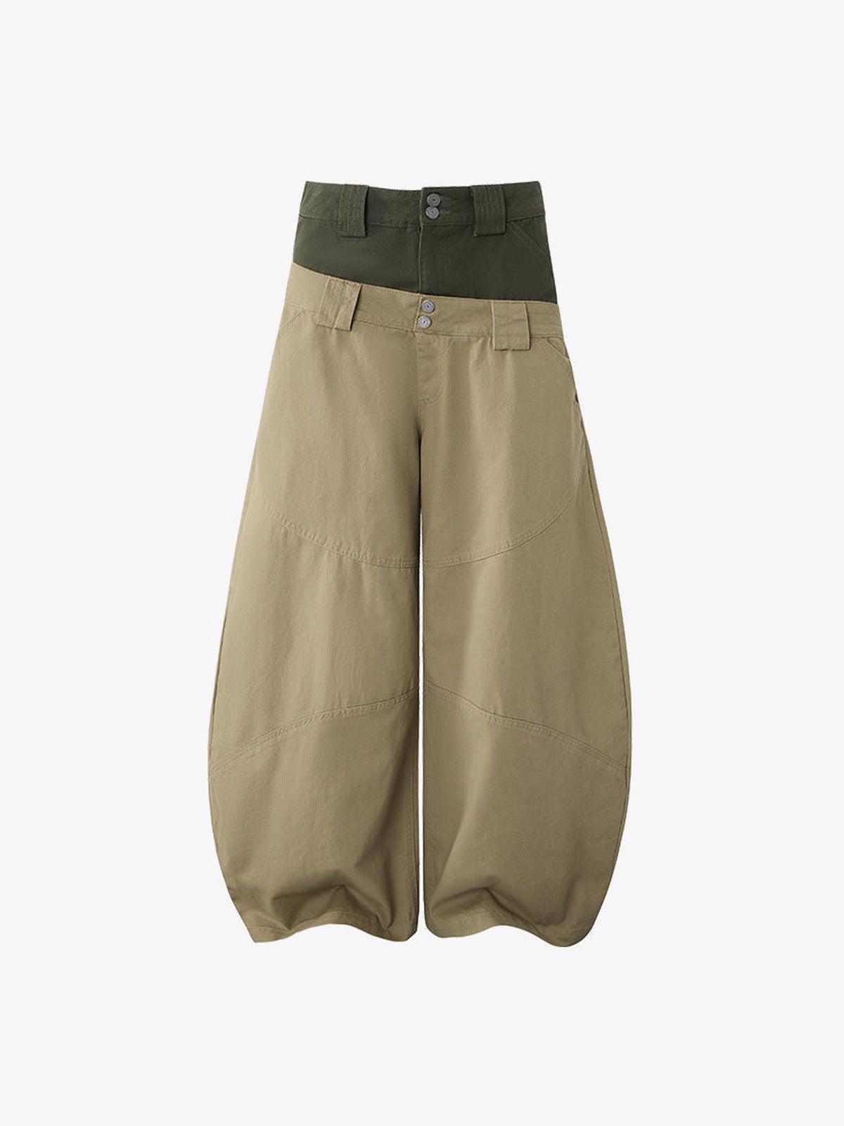 Khaki Ballonhose mit doppeltem Bund – Vorderseite flach | XoKool