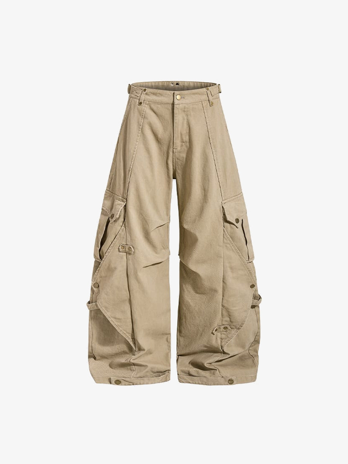 Khaki Wide Leg Cargo Pants with Buckle Tabs – Khaki, front view | XoKool