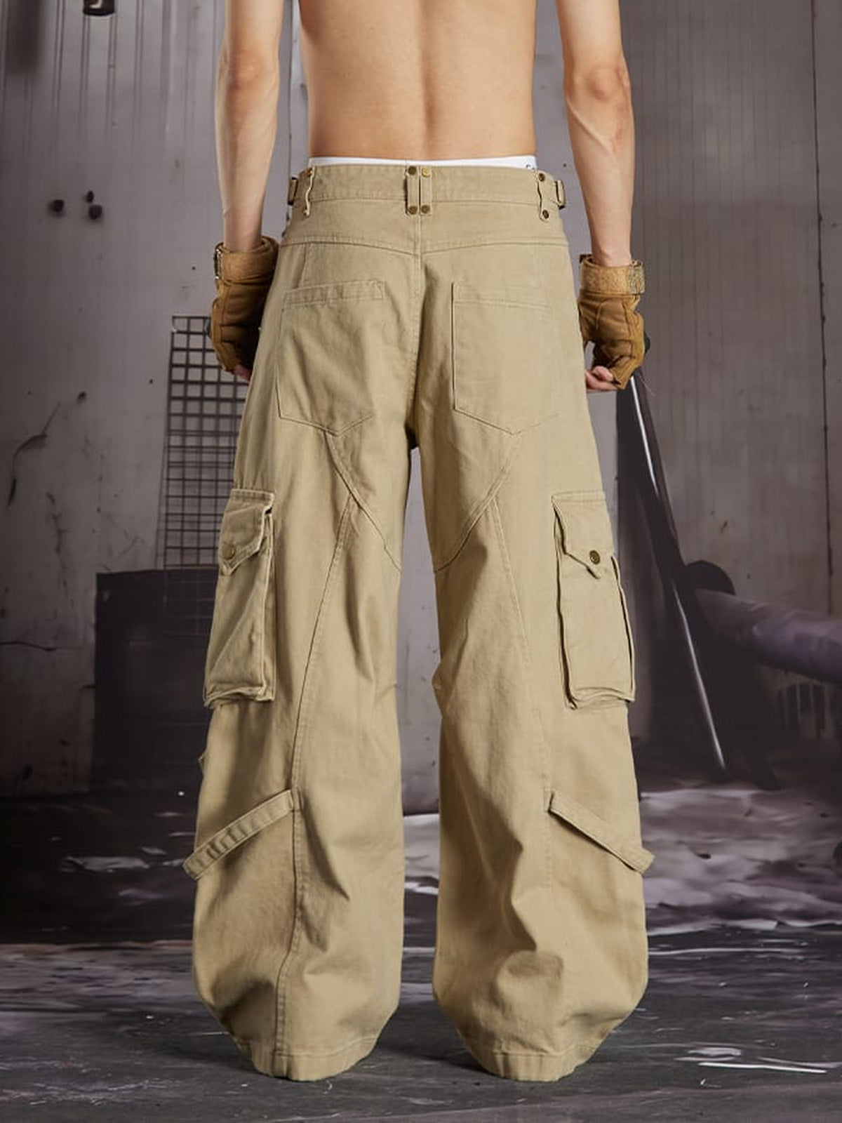 Khaki cargo pants – Khaki, on model back | XoKool