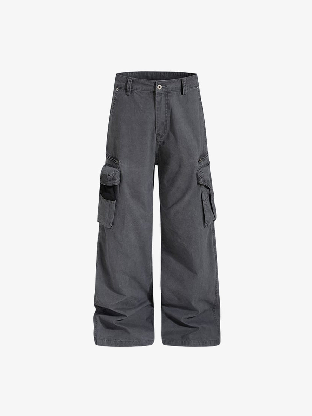 Khaki Wide Leg Cargohose mit Mesh-Taschen – Anthrazit, flach von vorn | XoKool