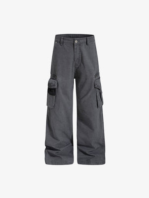 Khaki Wide Leg Cargohose mit Mesh-Taschen – Anthrazit, flach von vorn | XoKool