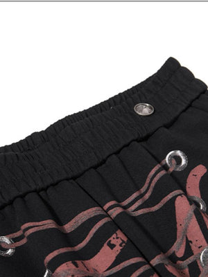 Lace-up sweatpants – Black, lace-up waist close-up | XoKool