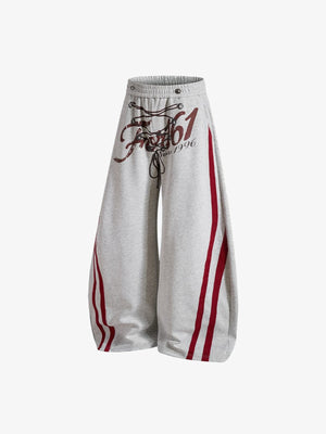 Lace-Up Barrel Leg Sweatpants with Red Stripes – Grey, side view | XoKool