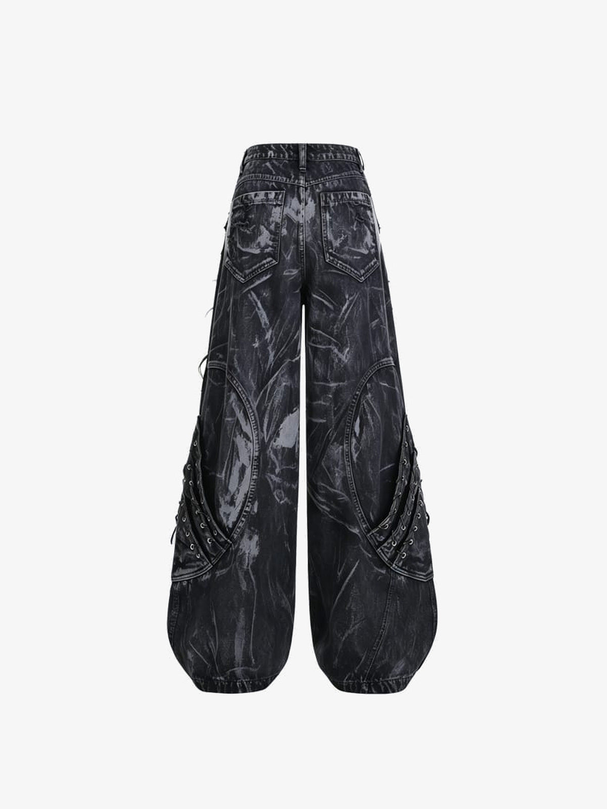 Wide Leg Jeans mit Schnürung und Kontrast-Panels – Rückseite flach | XoKool
