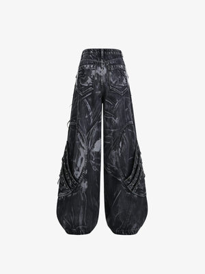 Wide Leg Jeans mit Schnürung und Kontrast-Panels – Rückseite flach | XoKool