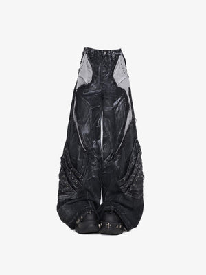 Wide Leg Jeans mit Schnürung und Kontrast-Panels – Vorderseite flach | XoKool