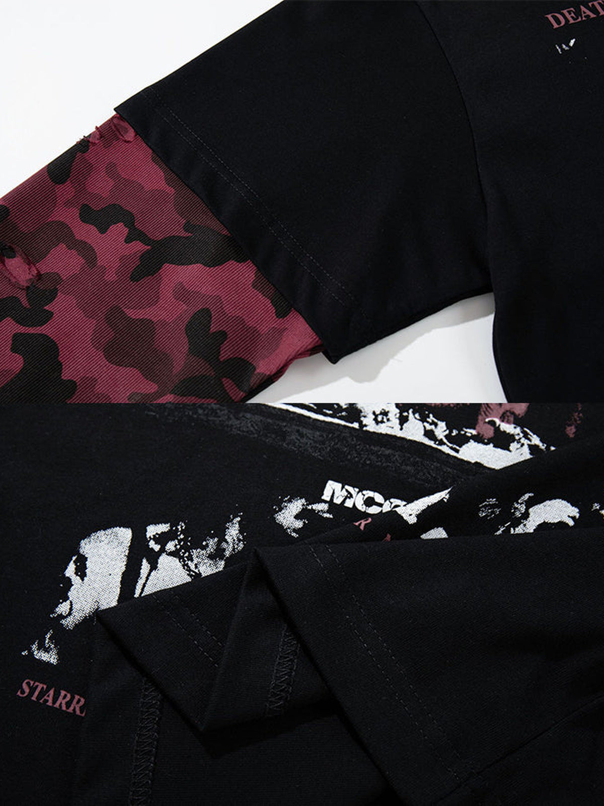 Camo Longsleeve im Layered-Look mit Poster-Print – Nahaufnahme von Camo-Ärmel und Print | XoKool