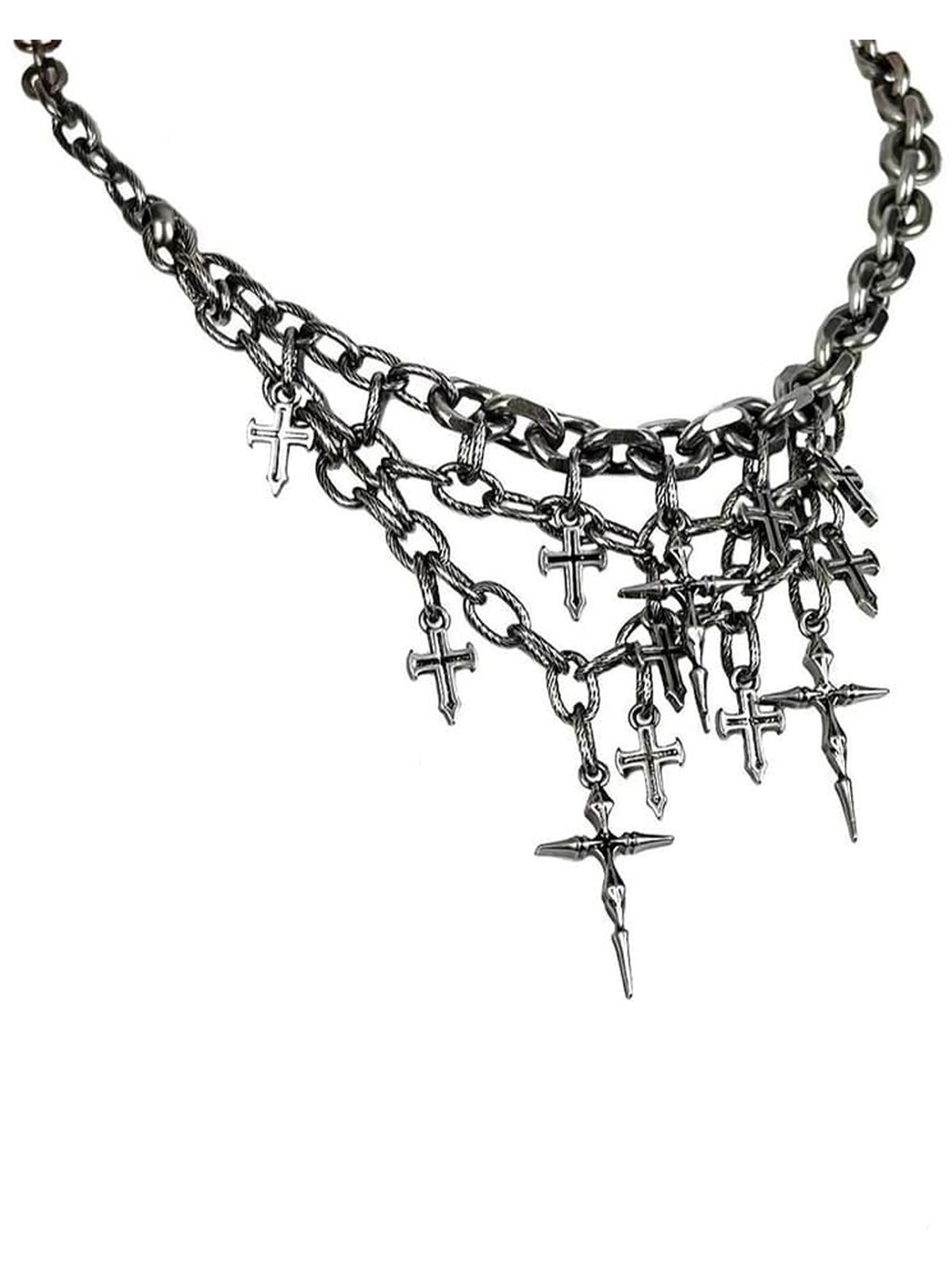 Layered Chain Necklace with Cross Charms – charms close-up | XoKool