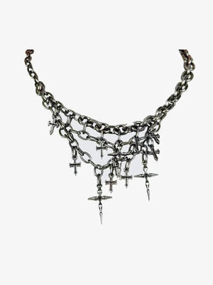 Layered Chain Necklace with Cross Charms – front, flat | XoKool