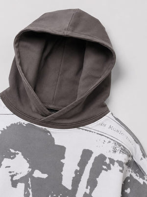 Layered hoodie – hood and print close-up | XoKool