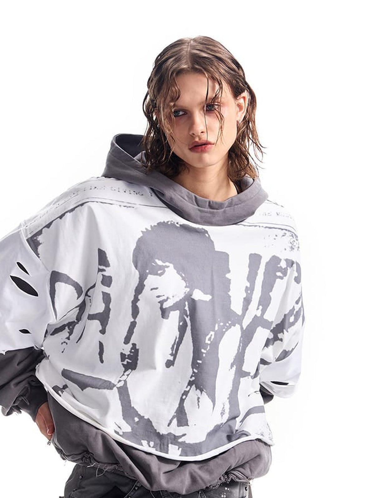 Layered hoodie – on model, side | XoKool