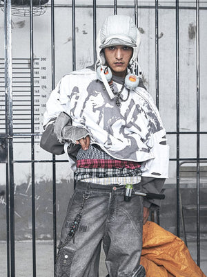 Layered Grunge Hoodie with Face Print Overlay – street photo, styled differently | XoKool