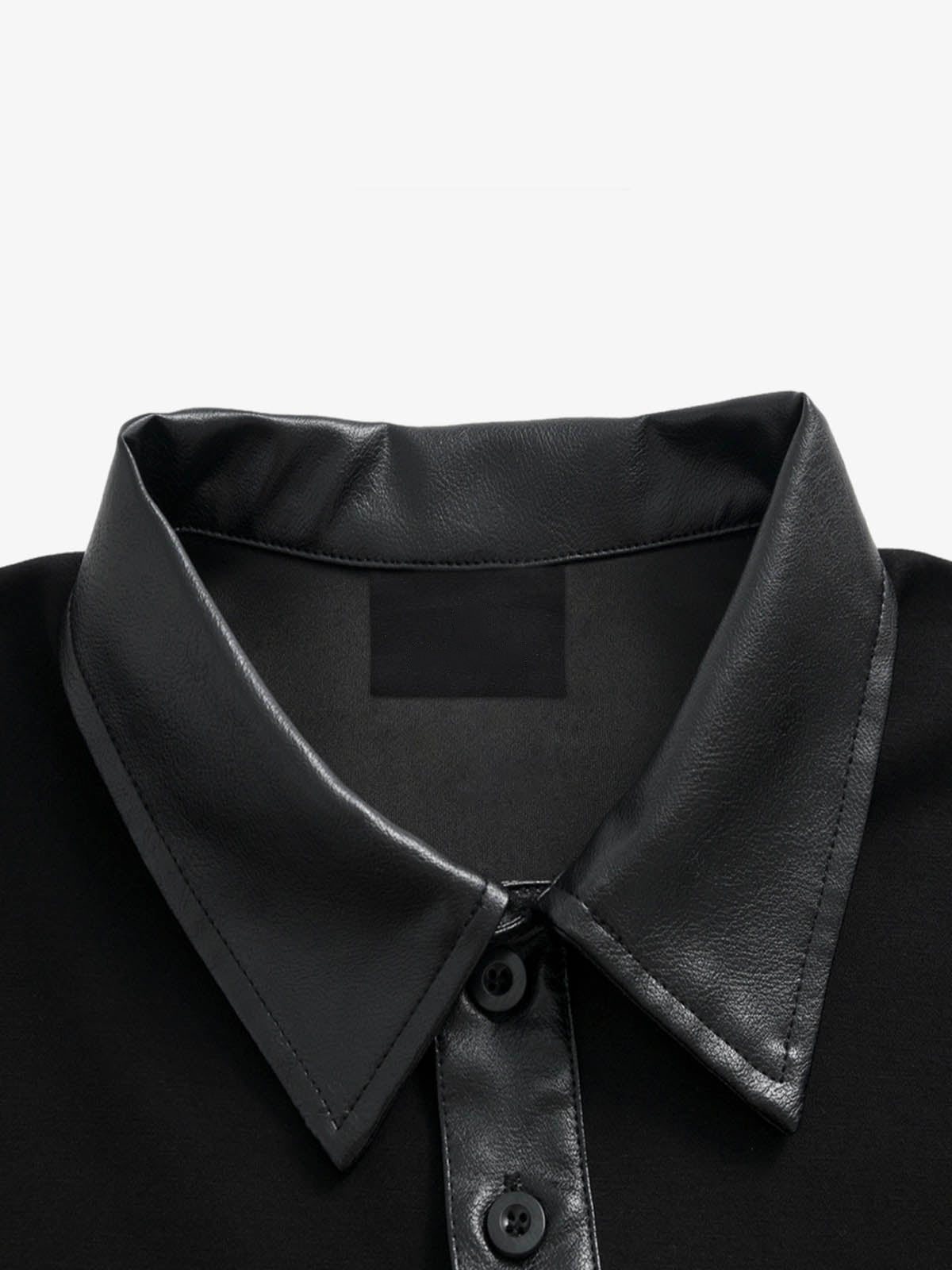 Layered long sleeve polo – Black, faux leather collar close-up | XoKool