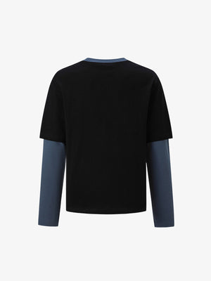 Layered Longsleeve mit Faded-Foto-Print – Schwarz / Schieferblau, Rückseite flach | XoKool