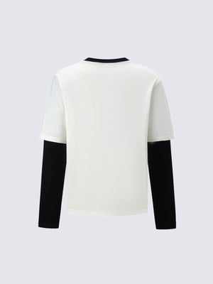 Layered Longsleeve – Weiß / Schwarz, Rückseite flach | XoKool