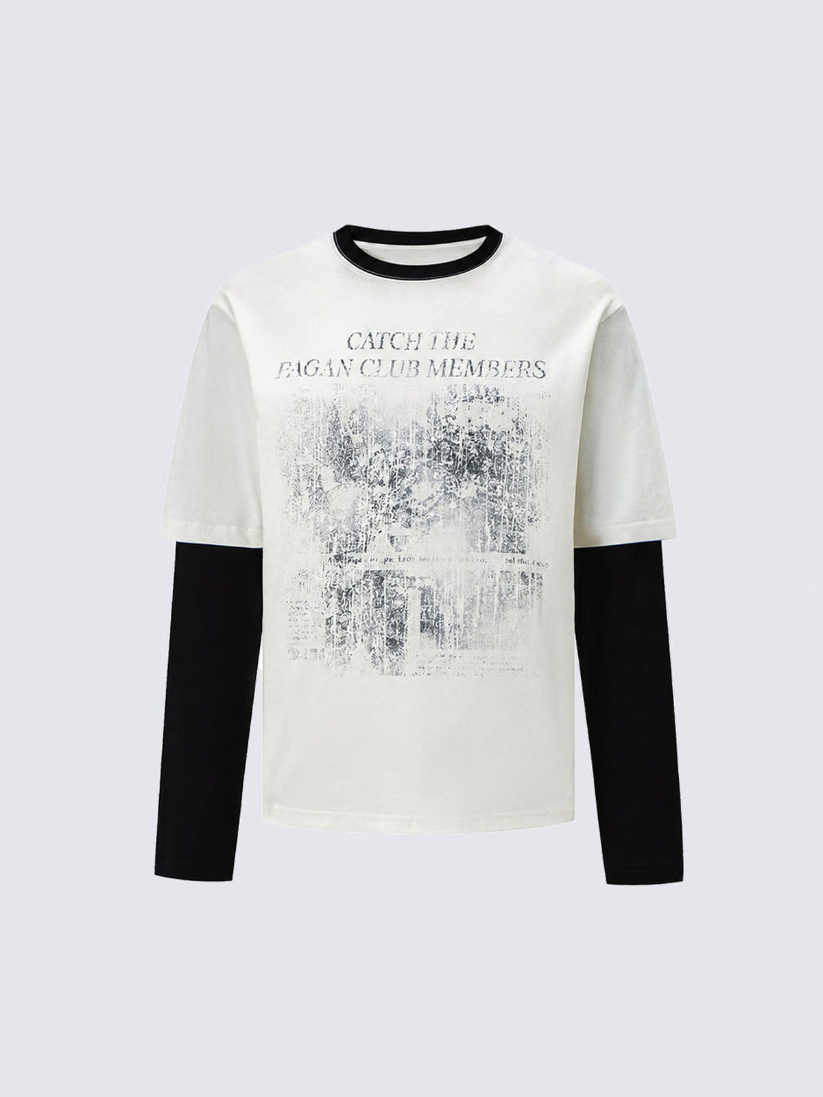 Layered Longsleeve mit verblasstem Foto-Print – Weiß / Schwarz, Vorderseite flach | XoKool