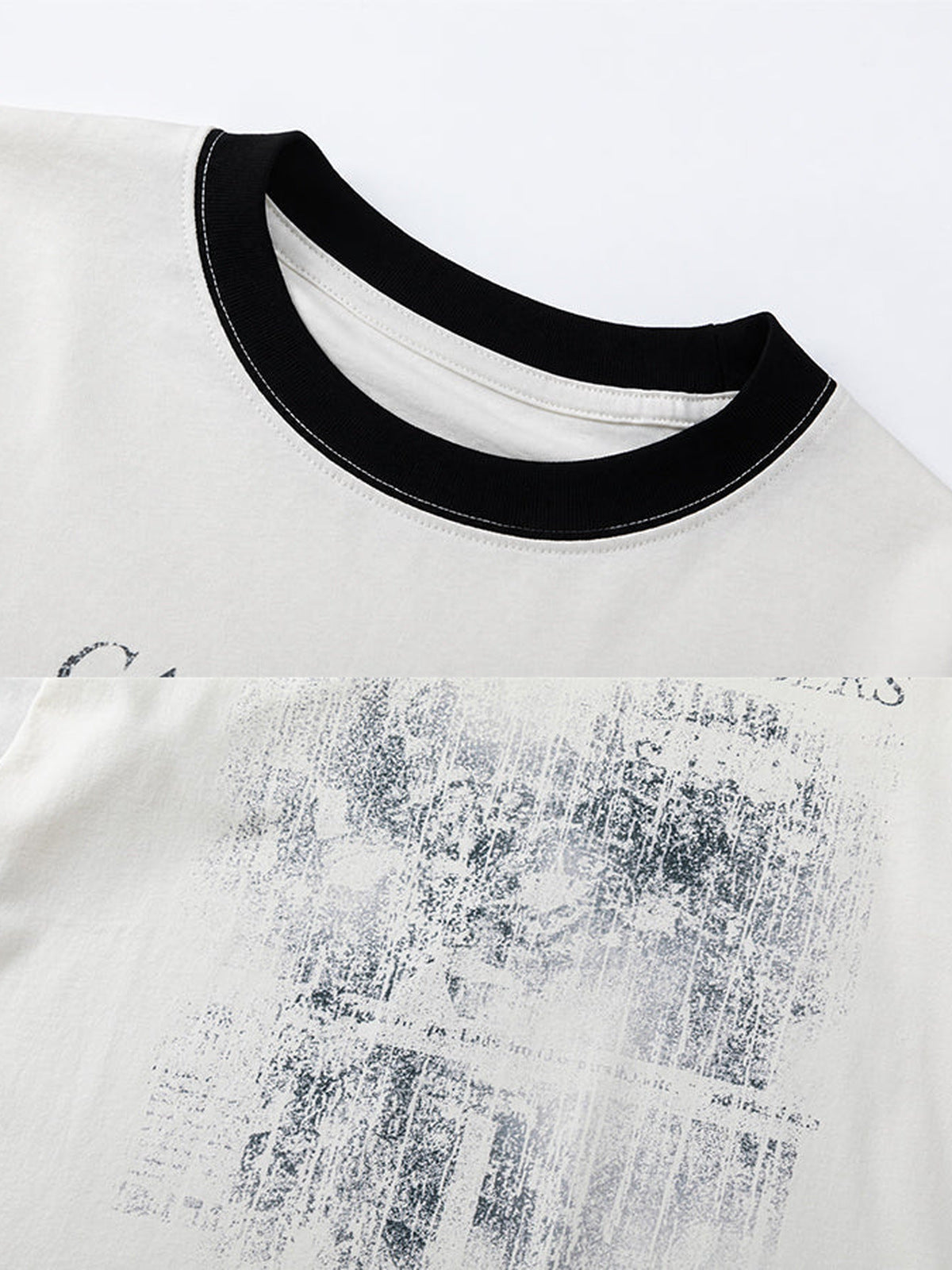 Layered Longsleeve – Weiß / Schwarz, Halsbündchen und Print im Detail | XoKool