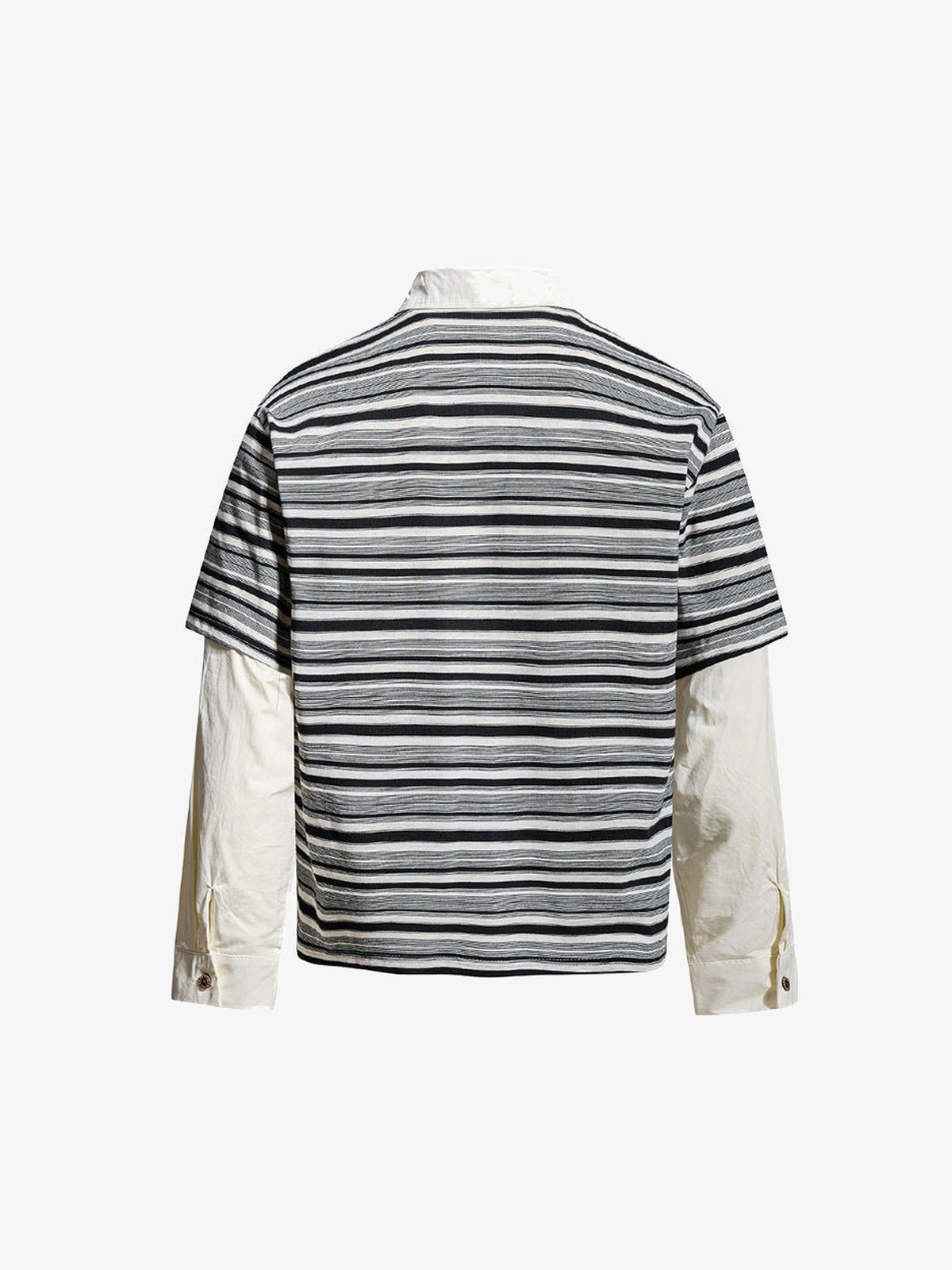 Layered Gestreiftes Longsleeve Poloshirt – Black Grey Stripe, Rückseite flach | XoKool