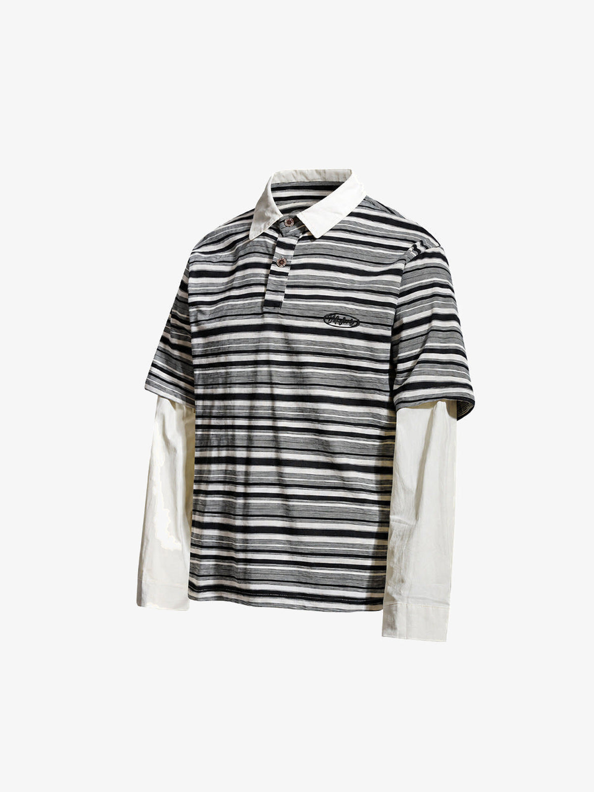 Layered Gestreiftes Longsleeve Poloshirt – Black Grey Stripe, Vorderseite schräg | XoKool