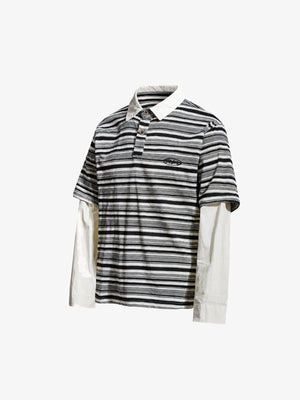 Layered Gestreiftes Longsleeve Poloshirt – Black Grey Stripe, Vorderseite schräg | XoKool