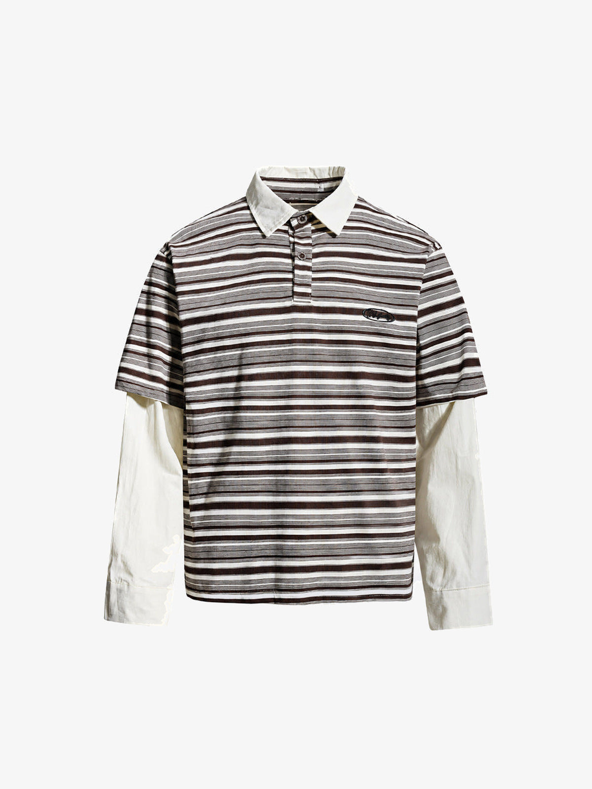 Layered Gestreiftes Longsleeve Poloshirt – Brown Stripe, Vorderseite flach | XoKool