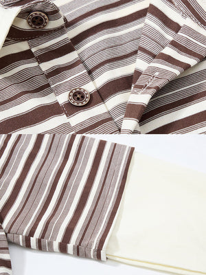 Gestreiftes Poloshirt – Brown Stripe, Nahaufnahme Knopfleiste und Ärmel | XoKool