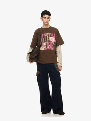 Layered Longsleeve mit gestreiften Ärmeln – Braun, Ganzkörperansicht am Model | XoKool