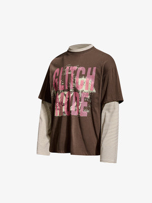 Layered T-Shirt mit gestreiften Ärmeln – Braun, Seitenansicht | XoKool