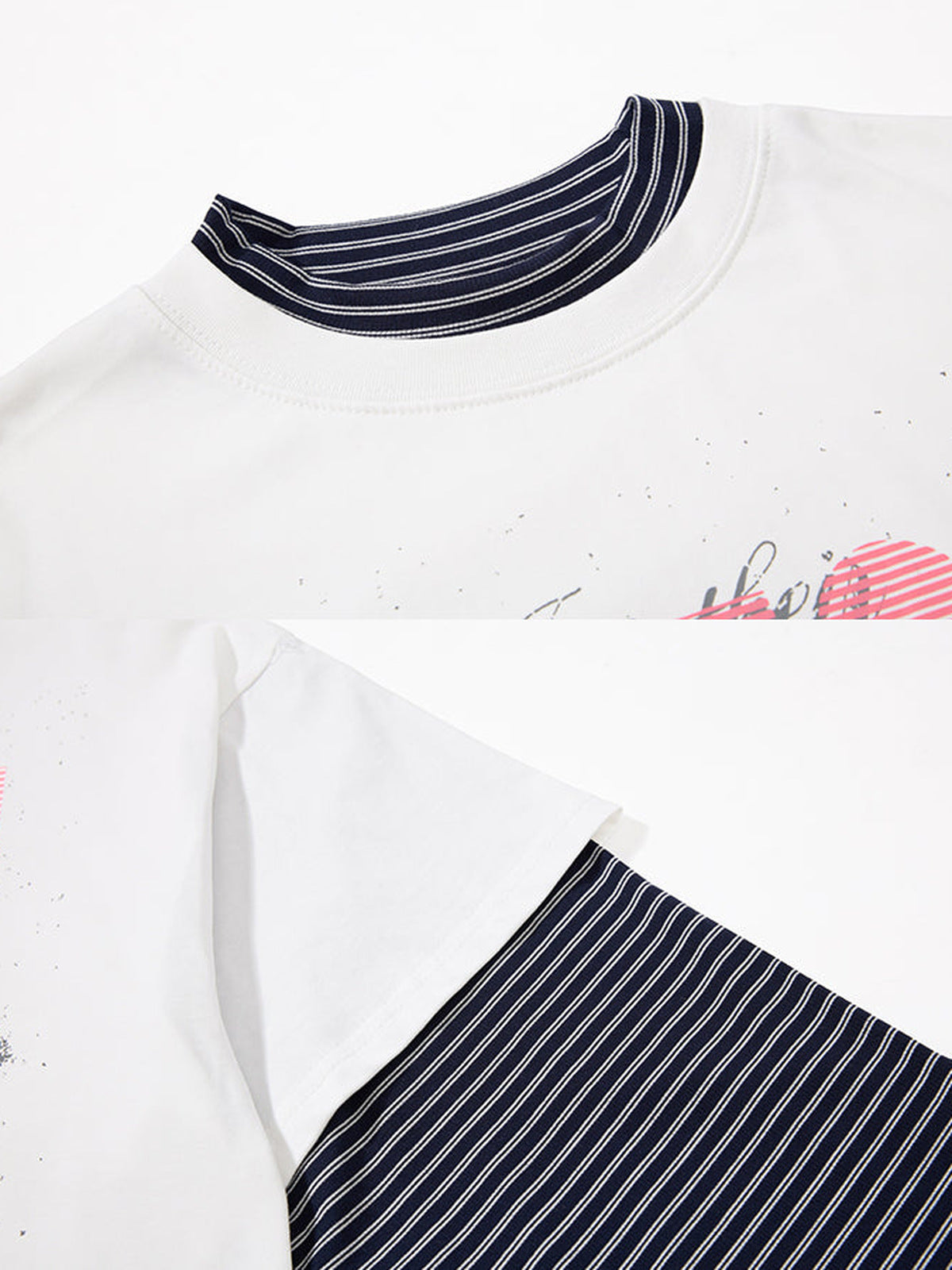 Layered Longsleeve mit gestreiften Ärmeln – Weiß, Nahaufnahme von Kragen und Ärmel | XoKool