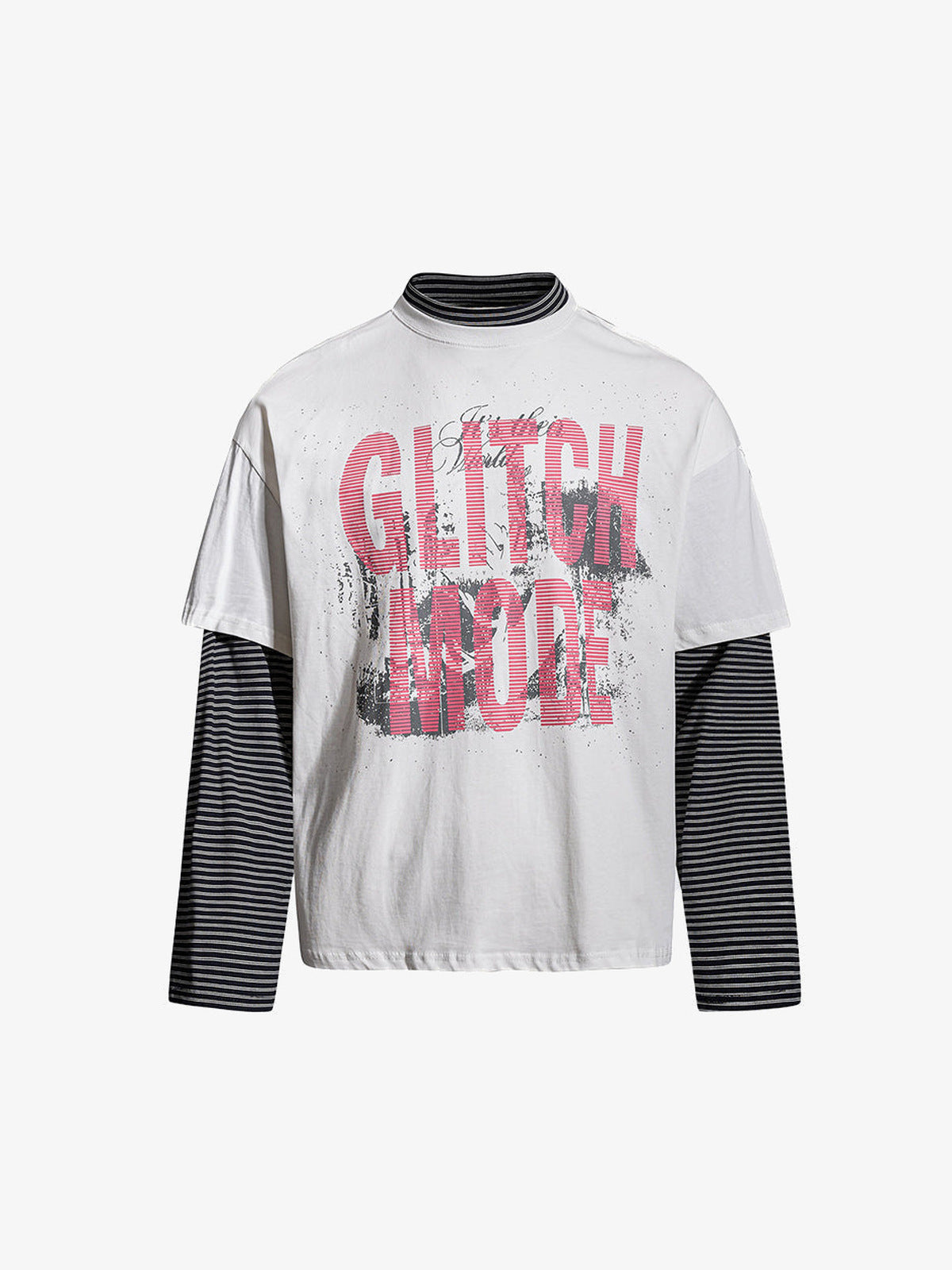 Layered T-Shirt mit gestreiften Ärmeln – Weiß, Vorderansicht | XoKool