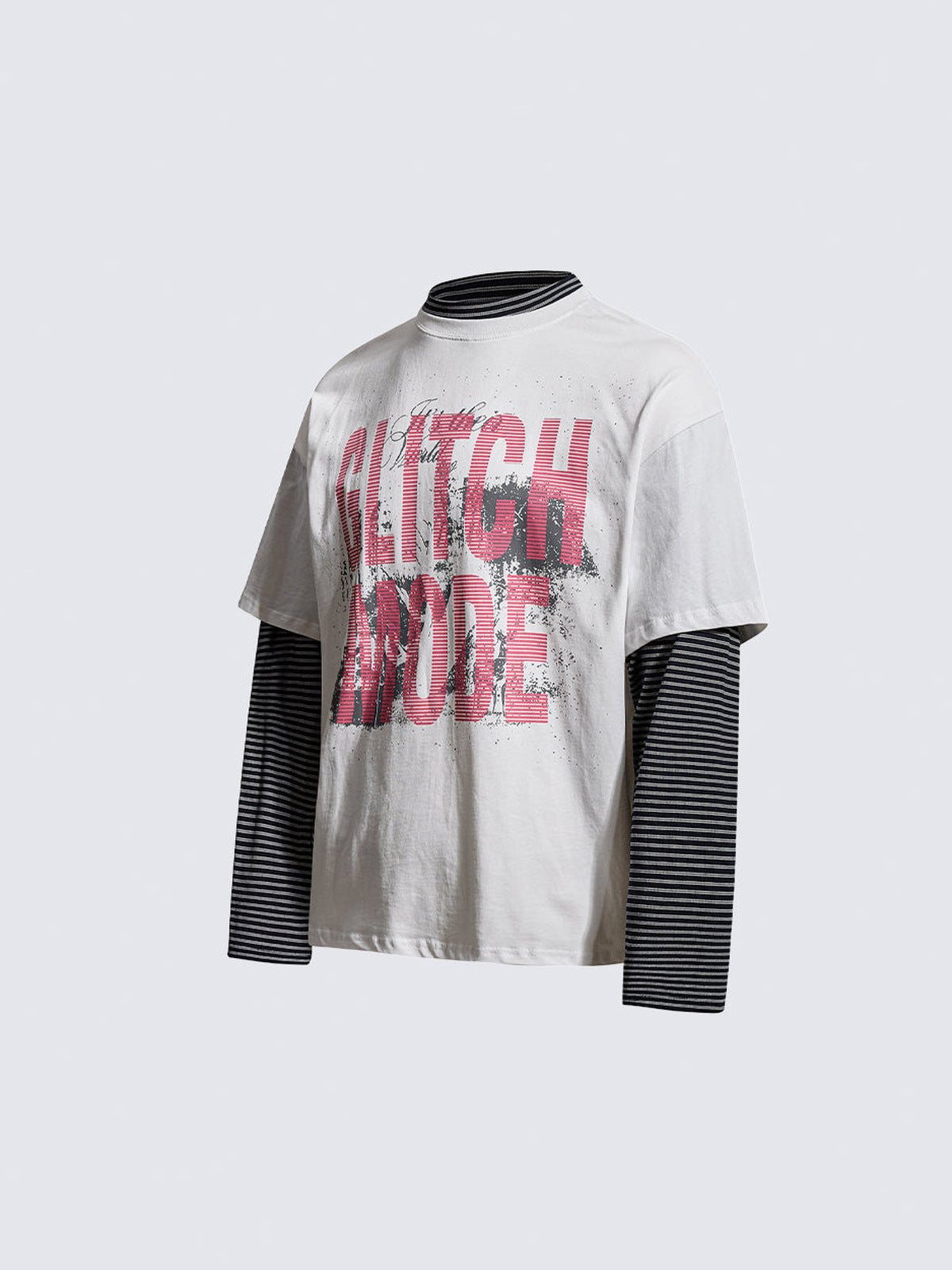 Layered T-Shirt mit gestreiften Ärmeln – Weiß, Seitenansicht | XoKool