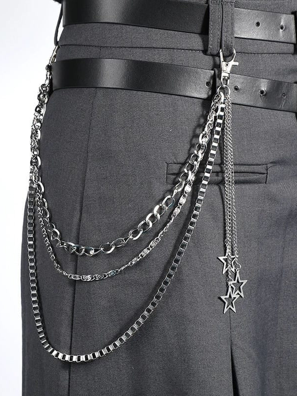 Layered Star Charm Pants Chain – on trousers, side view | XoKool