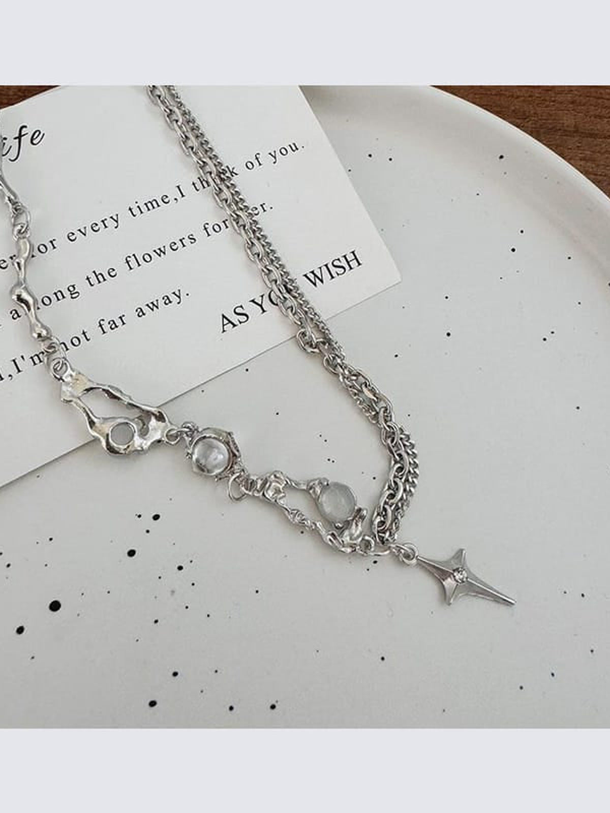 Layered Star Pendant Necklace with White Stones – flat lay | XoKool