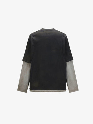 Layered Varsity Letter Long Sleeve Tee – Black, back view | XoKool