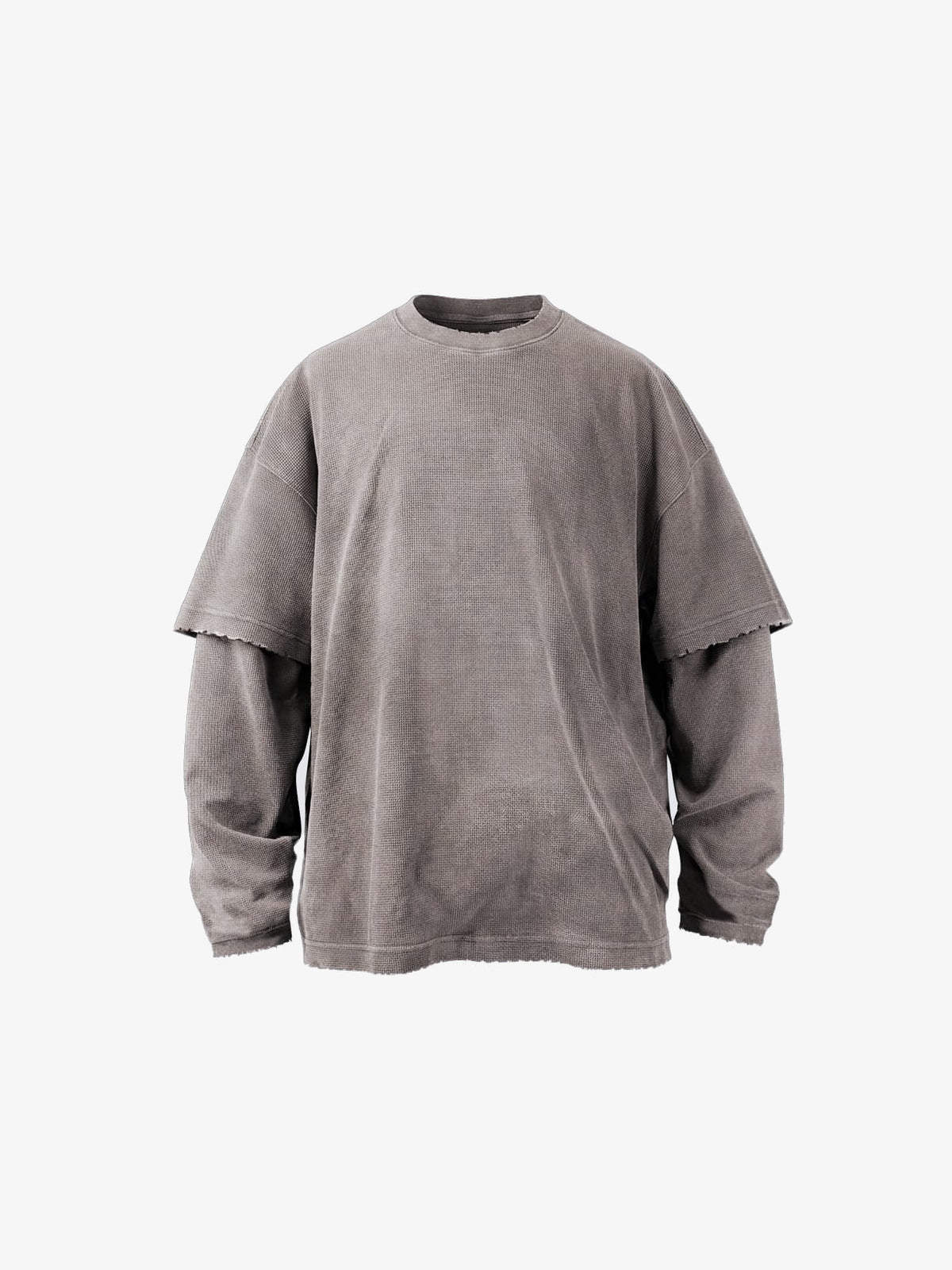 Layered Waffle Knit Long Sleeve Tee – Coffee Brown, front | XoKool