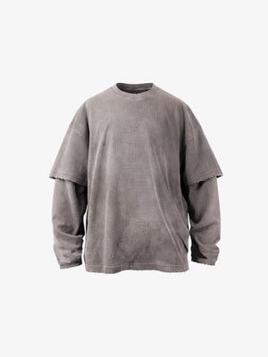 Layered Waffle Knit Long Sleeve Tee – Coffee Brown, front | XoKool