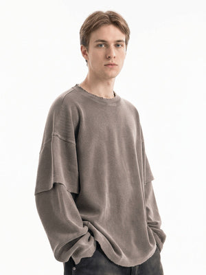 Waffle Knit Long Sleeve Tee – Coffee Brown, on model front | XoKool