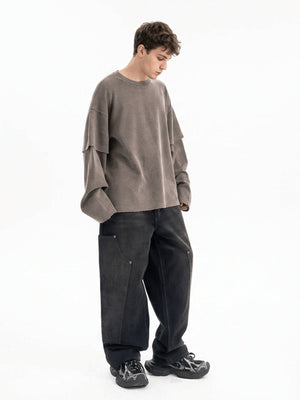 Waffle Knit Long Sleeve Tee – Coffee Brown, on model side full | XoKool