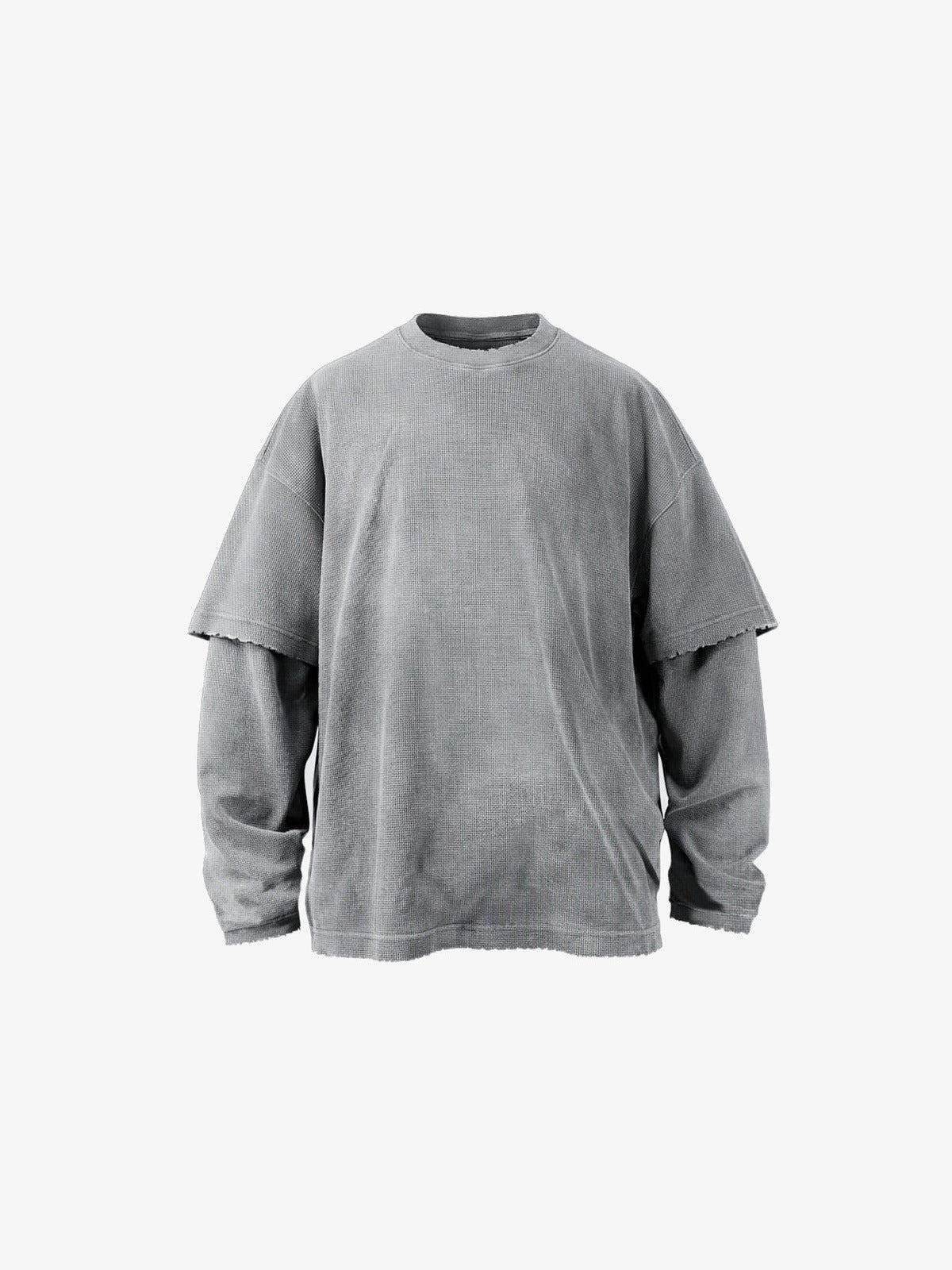 Layered Waffle Knit Long Sleeve Tee – Grey, front | XoKool