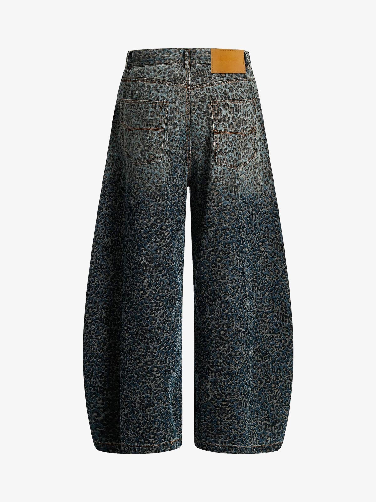 Leopard Print Barrel Jeans – Blue Leopard, back view | XoKool