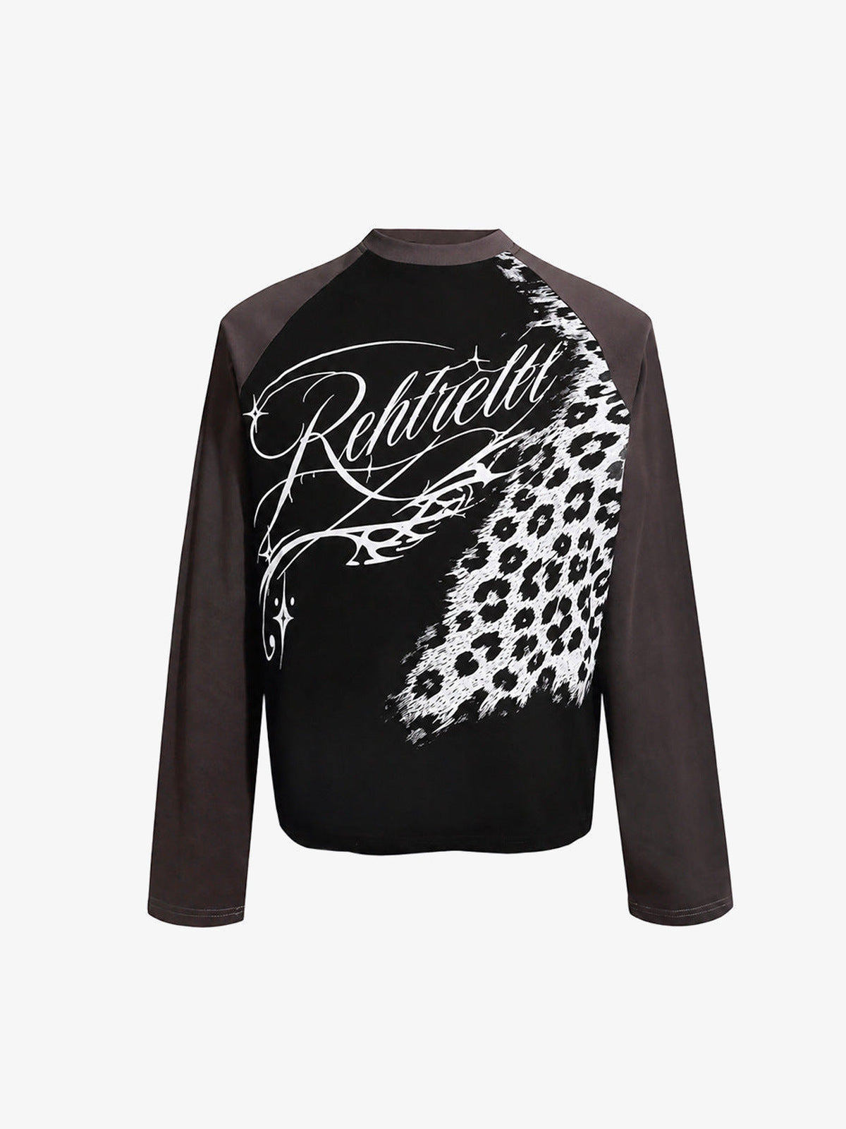 Leopardenmuster Raglan Longsleeve – Schwarz, Vorderansicht | XoKool