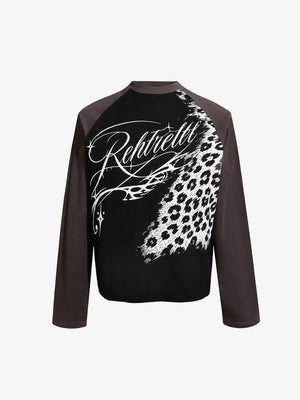 Leopardenmuster Raglan Longsleeve – Schwarz, Vorderansicht | XoKool