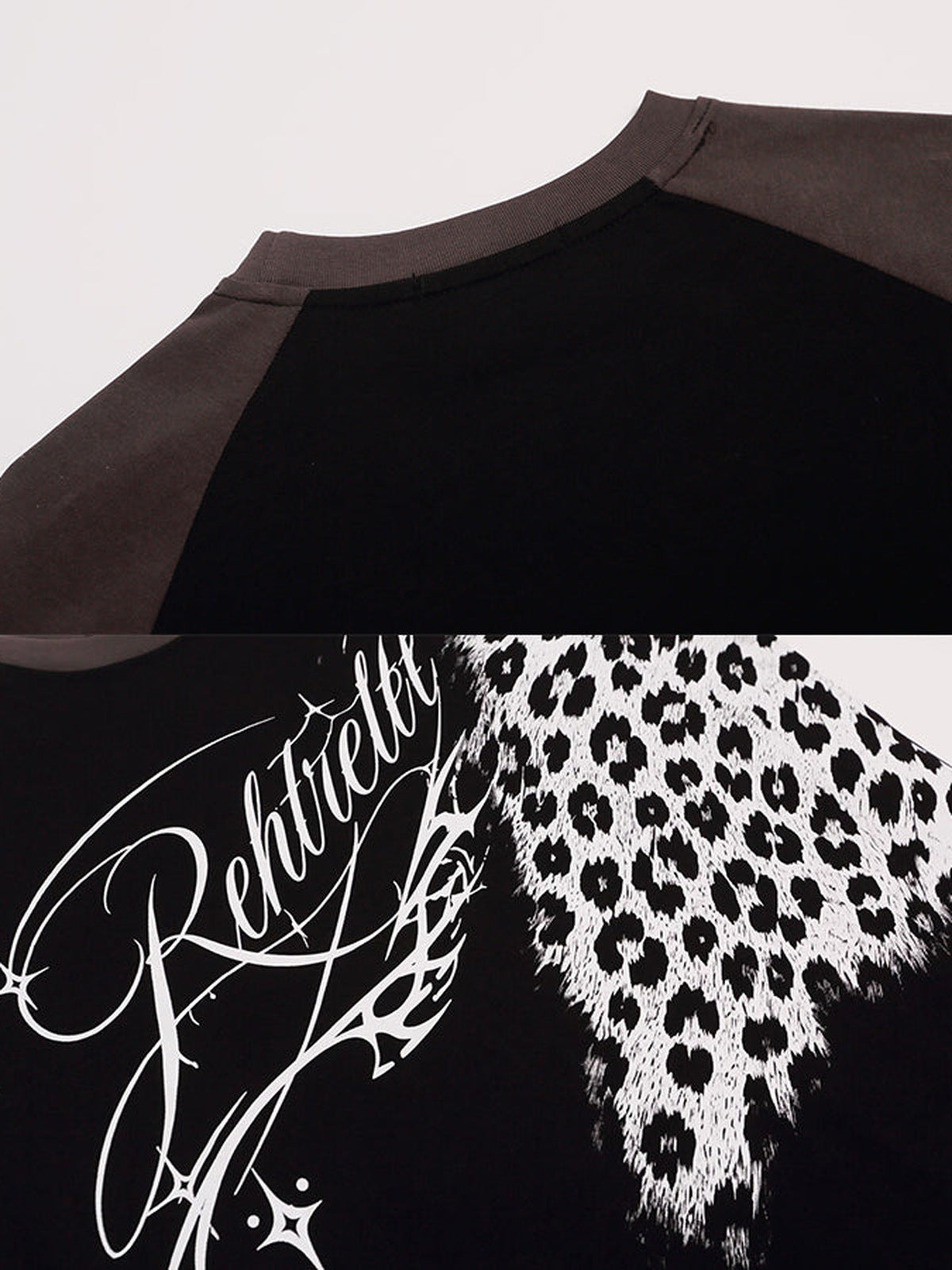 Leopard Raglan Shirt – Schwarz, Nahaufnahme Grafik | XoKool