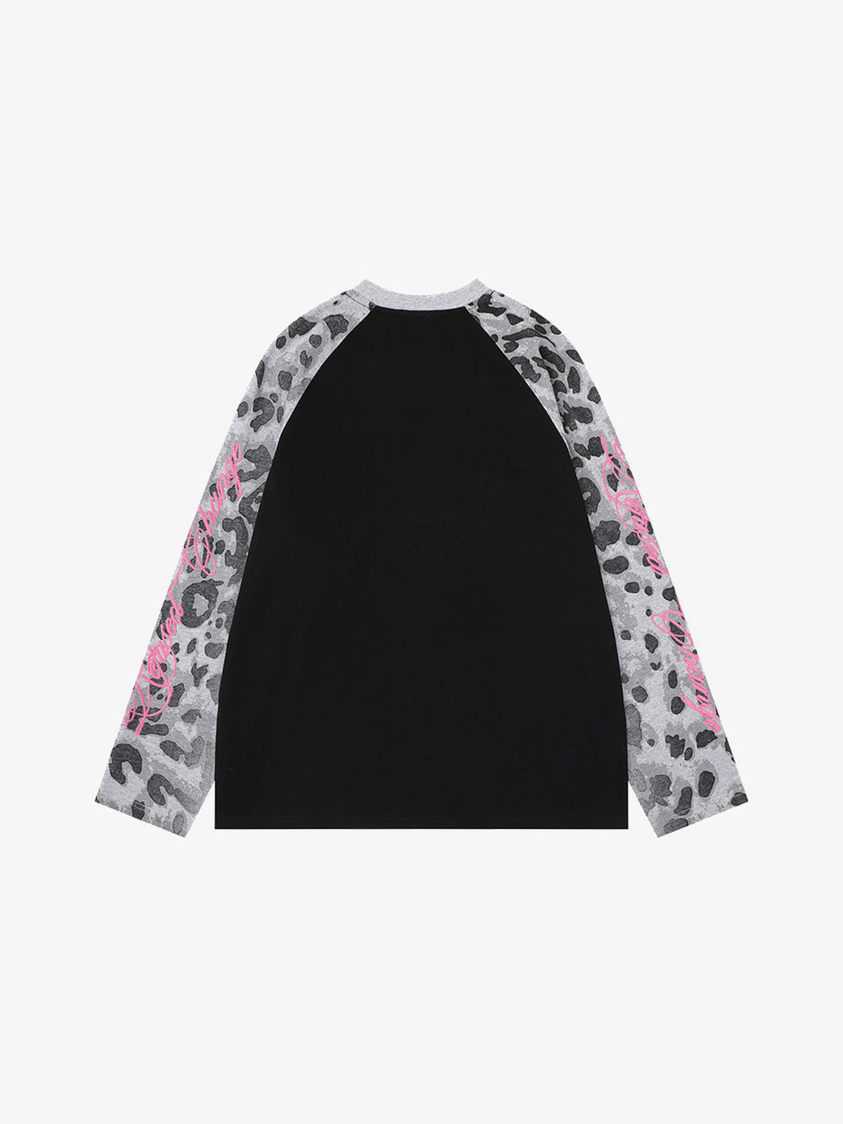 Leopardenmuster Ärmel Raglan Longsleeve – Schwarz, Vorderansicht (alternativ) | XoKool