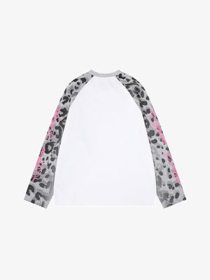 Leopardenmuster Ärmel Raglan Longsleeve – Weiß, Vorderansicht (alternativ) | XoKool